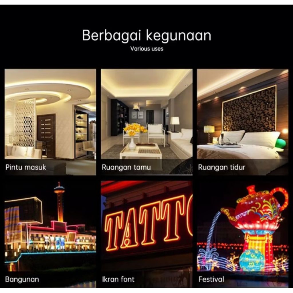 Lampu Neon Flex 220V - Tahan Air, Fleksibel 5 M