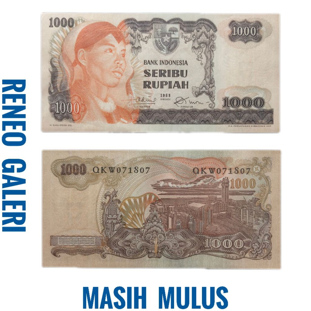Mulus Asli Rp 1000 Rupiah Sudirman Tahun 1968 Seri Jendral Soedirman uang kertas Kuno duit jadul law