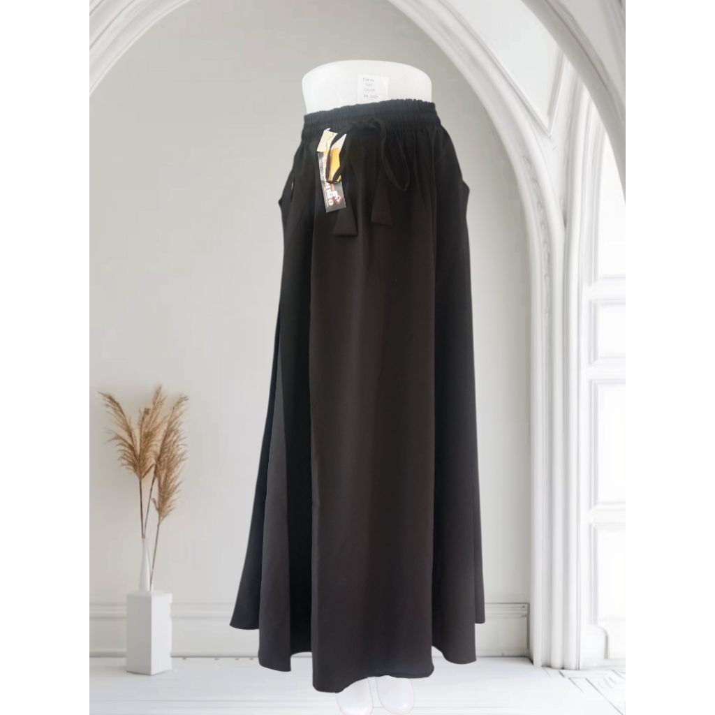Rok Wanita Hitam Polos payung bahan Wolfis