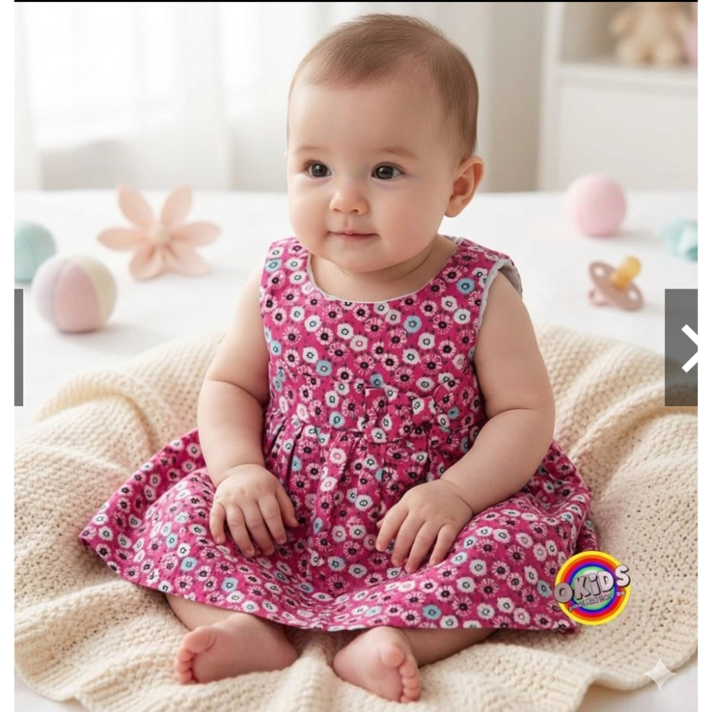 Dress Anak Bayi 3 - 6 M sleeveless Pink Lil Flo - Fashion Baju Sisa Eksport Branded Perempuan Katun