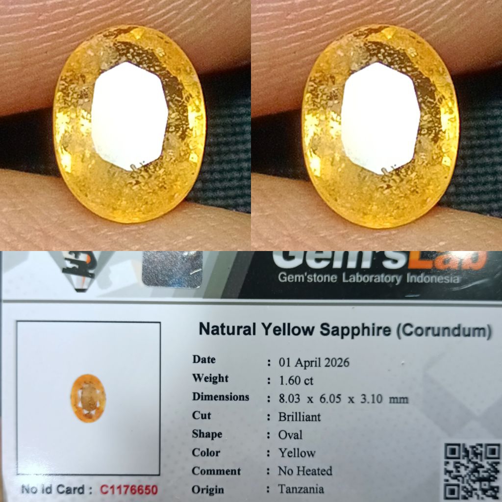 NATURAL YELLOW SAPPHIRE TANZANIA NO HEATED CUTTING OVAL MEMO GLI LAB