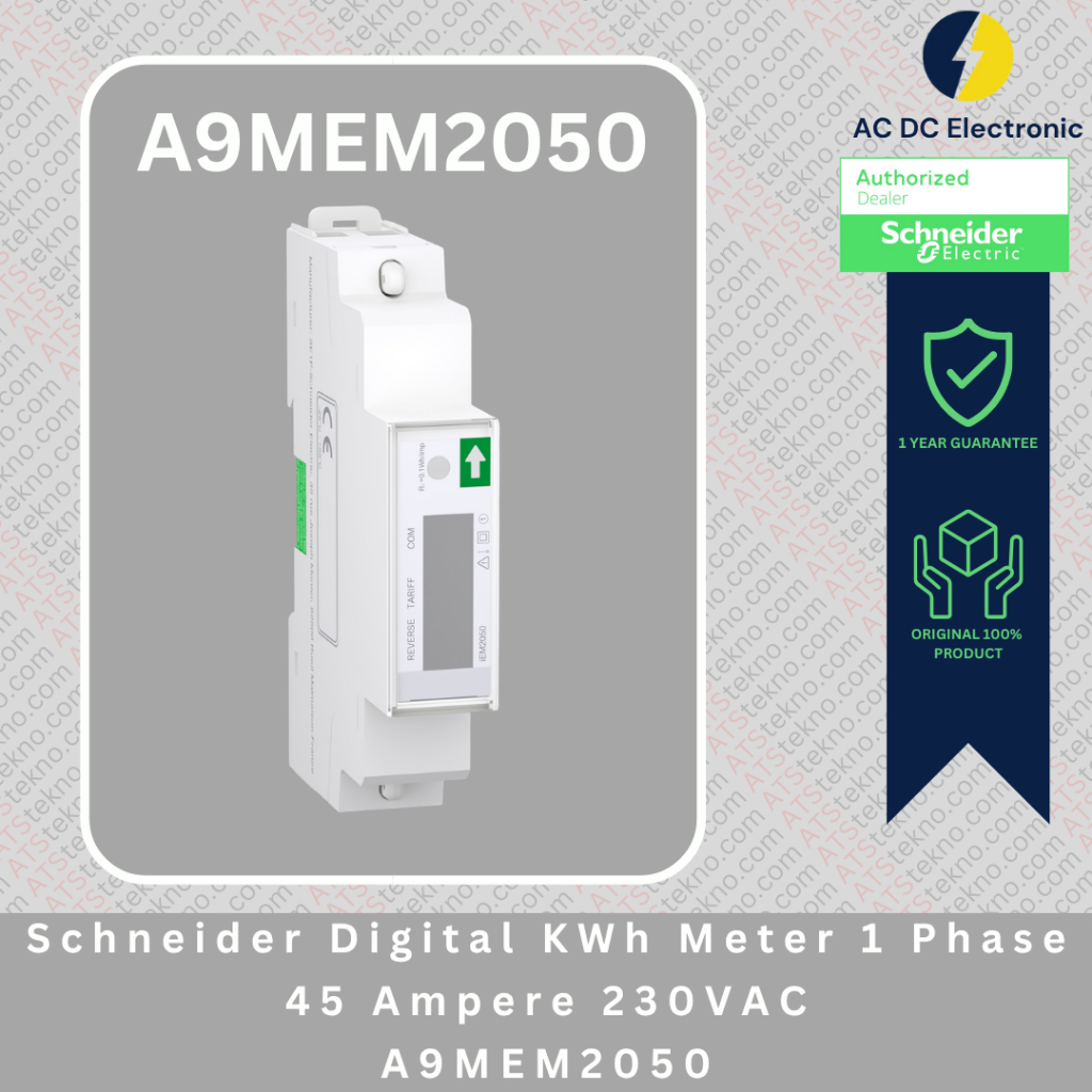 SCHNEIDER DIGITAL KWH METER 1 PHASE 45 AMPERE 230VAC A9MEM2050