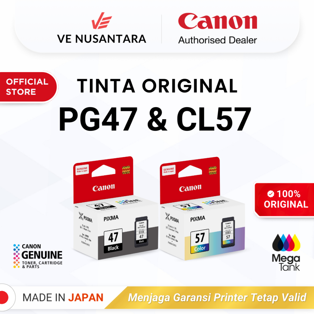100% ORIGINAL Tinta Canon PG 47 / CL 57 - Tinta Canon E410 E470 E3470 E4570 - Tinta Asli