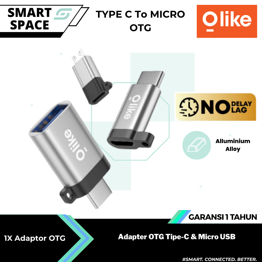 OLIKE Adapter OTG Tipe-C & Micro USB - Type-C ke Micro, Micro ke Type-C, USB ke Type C Metal | OTG01