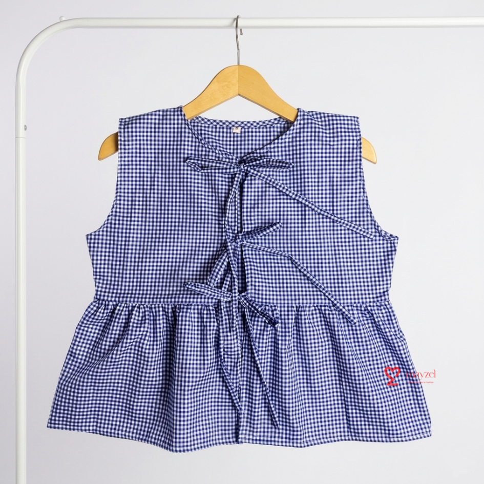 MAYZEL | Hikari | Outer Rompi Vest Wanita Gaya Korea Bahan Katun Gingham Premium Motif Kotak-Kotak T