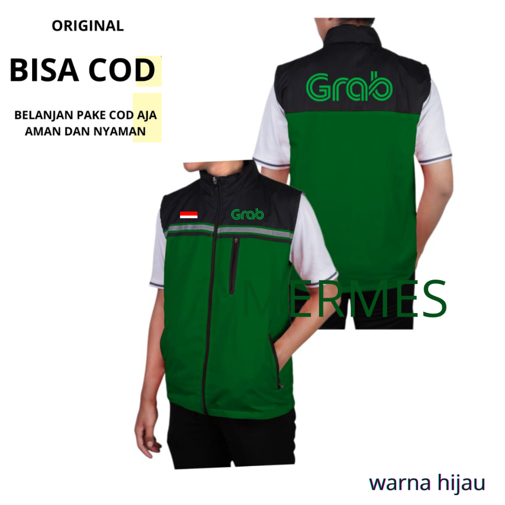 Orijinal Rompi Grab Ojol | Jaket Grab Original | Rompi Safety Grab Bisa Custom / COD
