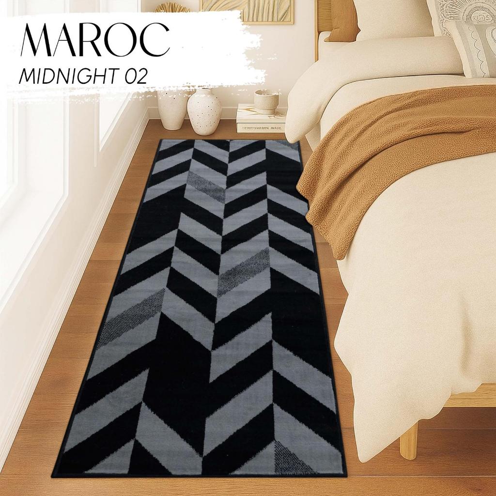 MAROC Karpet 80x200 cm MIDNIGHT 02 Monokrom Local, Karpet Lantai, Karpet Bulu