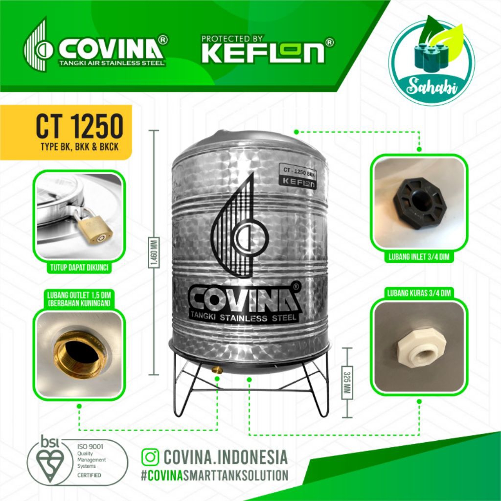 Tandon Air / Toren Air / Tangki Air Stainless COVINA 1250 BKK