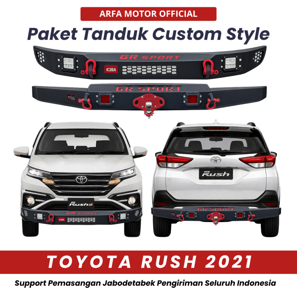 PAKET TANDUK DEPAN TOWING BELAKANG ALL NEW RUSH 2021 CUSTOM PENGAMAN PELINDUNG BEMPER ANTI KARAT