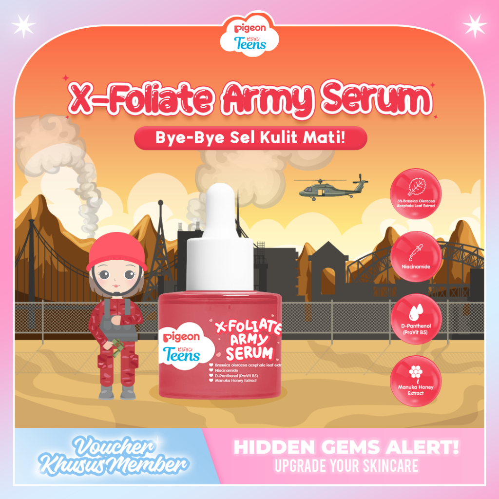 PIGEON TEENS X-FOLIATE ARMY SERUM 20ML| Serum Remaja Eksfoliasi untuk Kulit Kasar dan Noda Hitam| Br