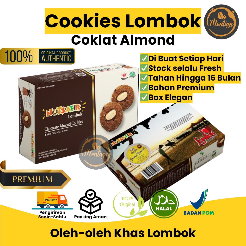 Montage - Nutsafir Cookies Chocolate Almond Oleh-oleh Lombok Asli Kue Kering Coklat Almond Premium