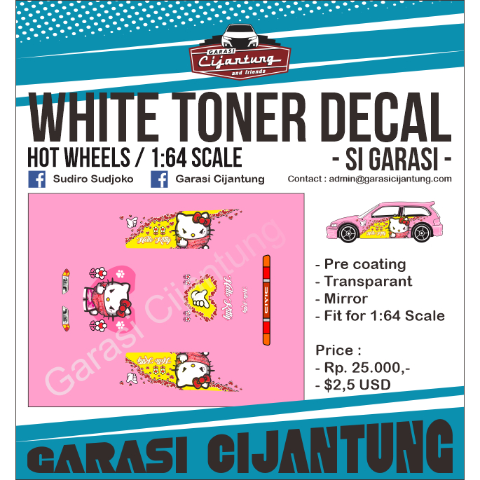 [White Toner] decal Hot Wheels Honda Civic EF tema Hello Kitty