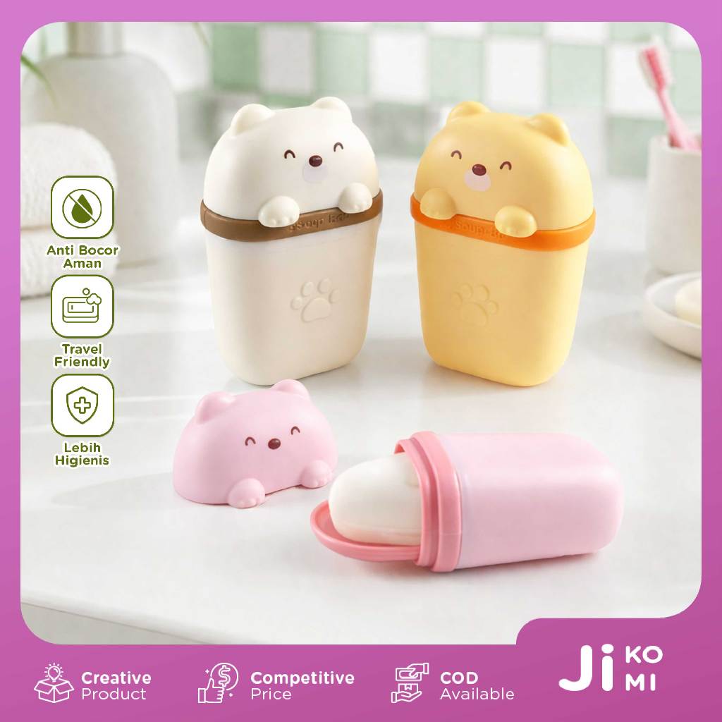 Tempat Sabun Batang Karakter Bear Lucu Kotak Sabun Anak Travel Friendly Anti Tumpah Praktis - JI