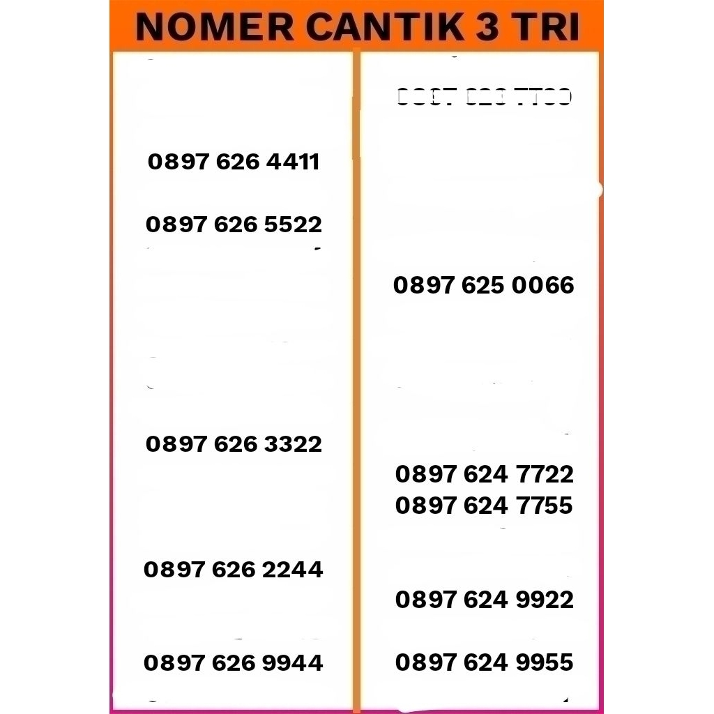 KARTU PERDANA NOMER CANTIK 3 TRI 11 DIGIT AABB ABAB MURAH