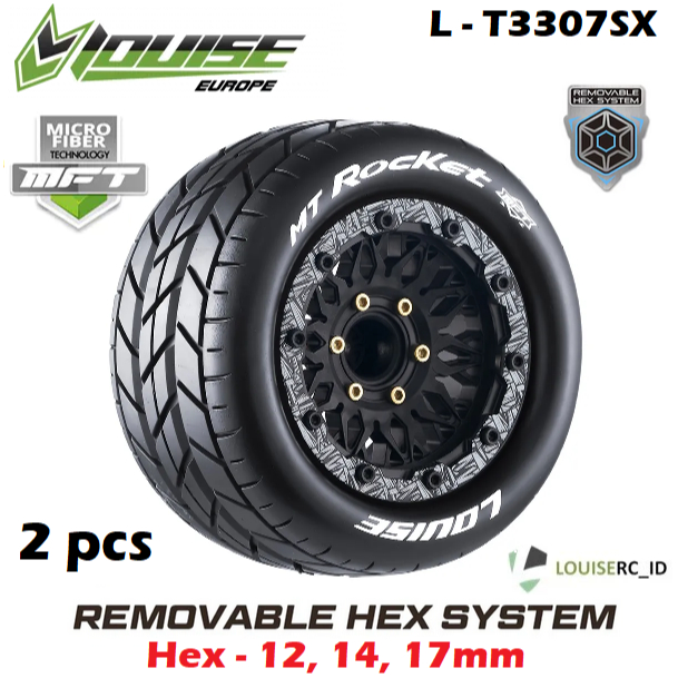 Louise MFT MT-ROCKET 1/10 Monster Truck Tire Removable Offset HEX 12mm 14mm 17mm Mounted Ban RC