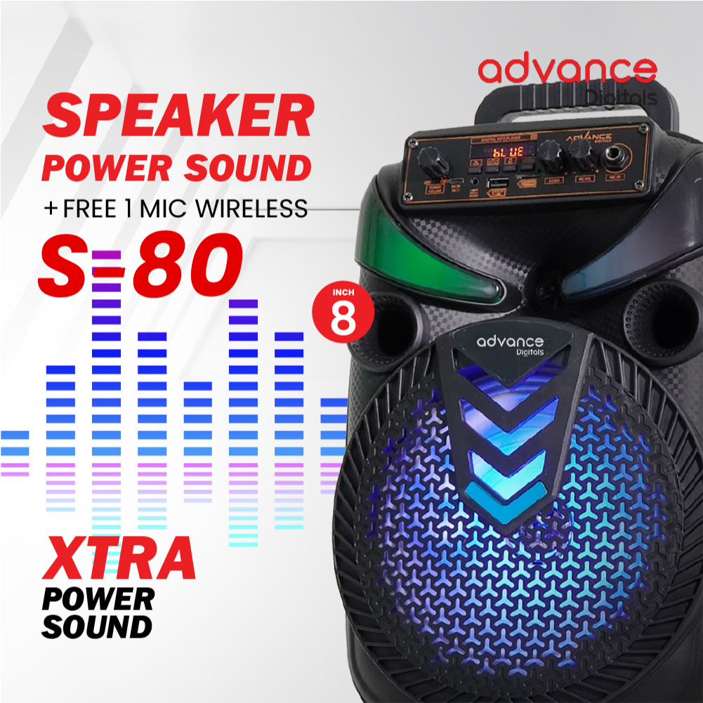 Advance S80 Speaker Bluetooth Speaker 8 Inch Dengan 1 microphone plus remoute 1 Tahun Garansi Advanc