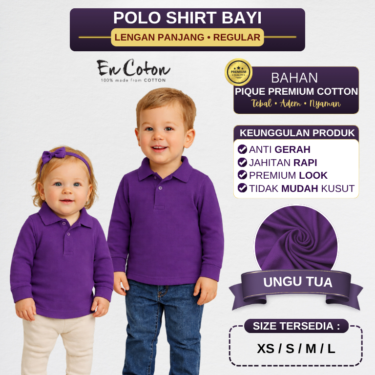 Kaos Kerah Polo BAYI BABY UNGU TUA Premium Tangan Lengan PANJANG (model BAYI) ENCOTON