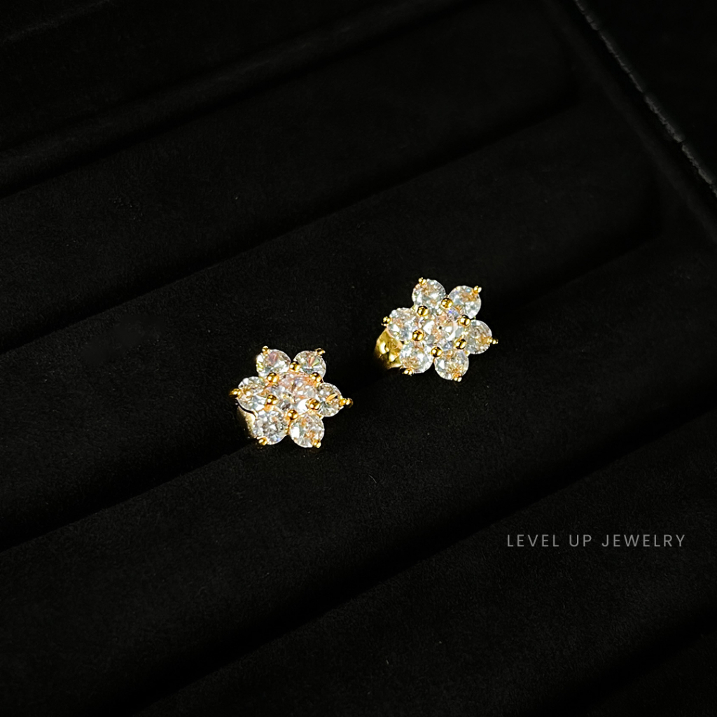 Anting Tusuk Motif Bunga Bahan Tembaga Lapis Emas Hongkong Level Up Jewellery