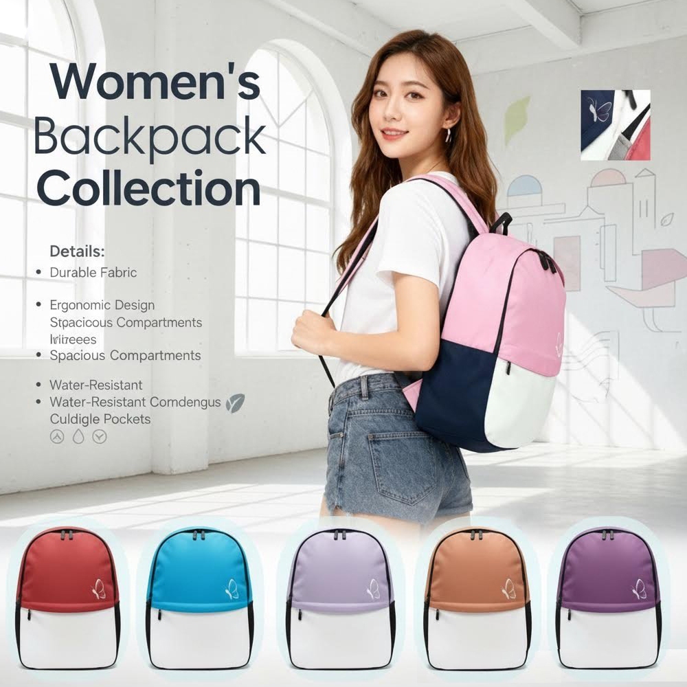 Tas Ransel Wanita Kanvas Premium | backpack Sekolah  Kuliah