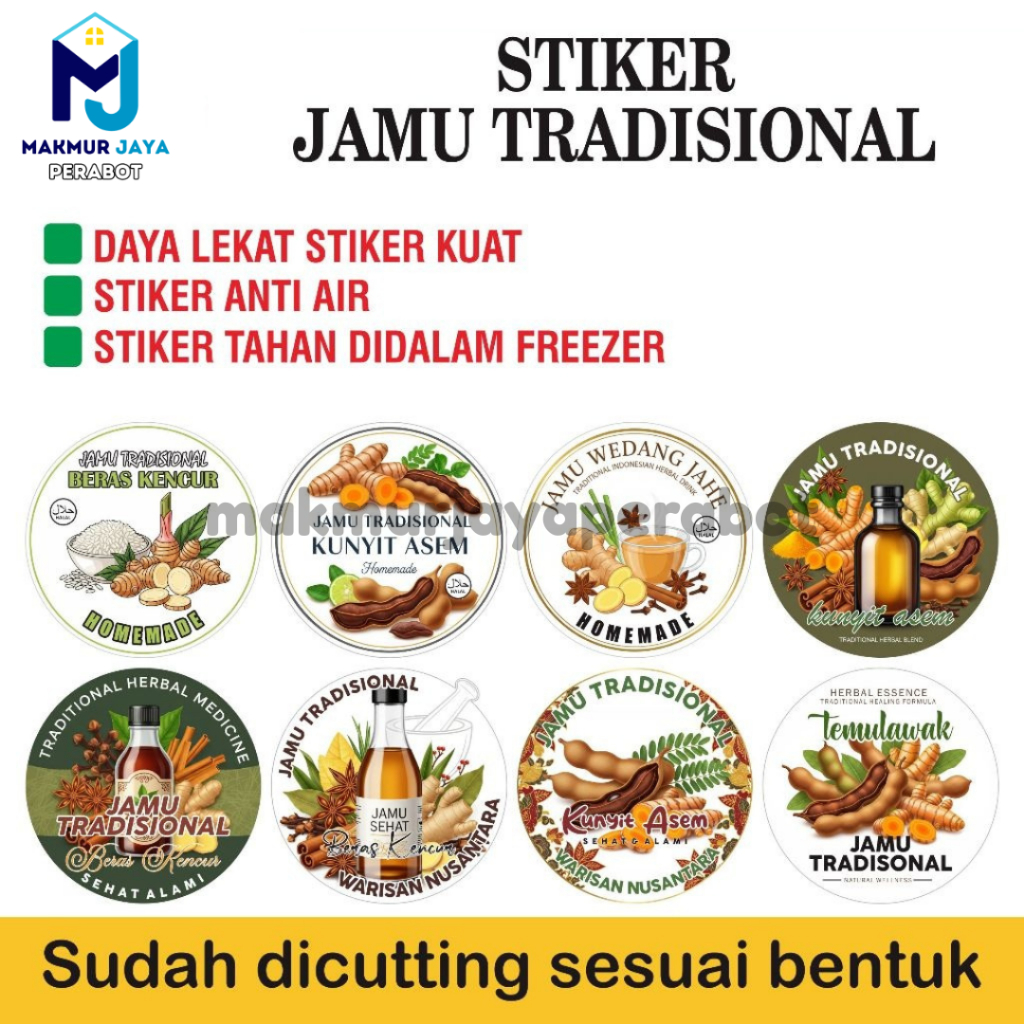 MJP Stiker Jamu Tradisional Botol | Sticker Cup Minuman Herbal Transparan Tahan Air Lem Kuat