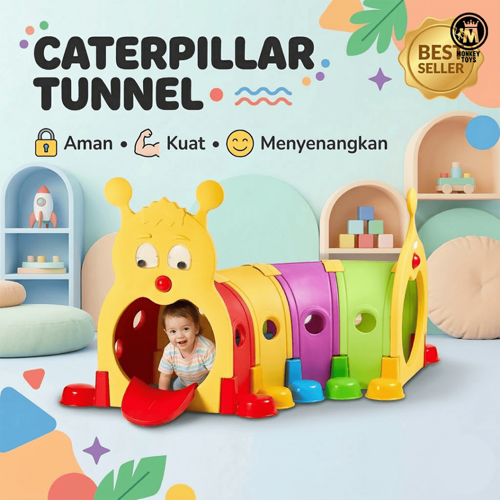 MMonkeyToys Terowongan Anak Ulat Caterpillar Tunnel Playground Indoor Outdoor Terowongan Mainan Anak