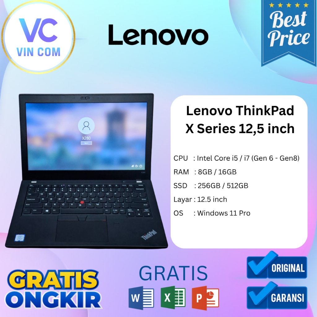 Laptop Bekas Lenovo ThinkPad X240 X250 X260 X270 X280 Core i5 i7 RAM 8GB SSD 12.5" Slim Ringan Murah