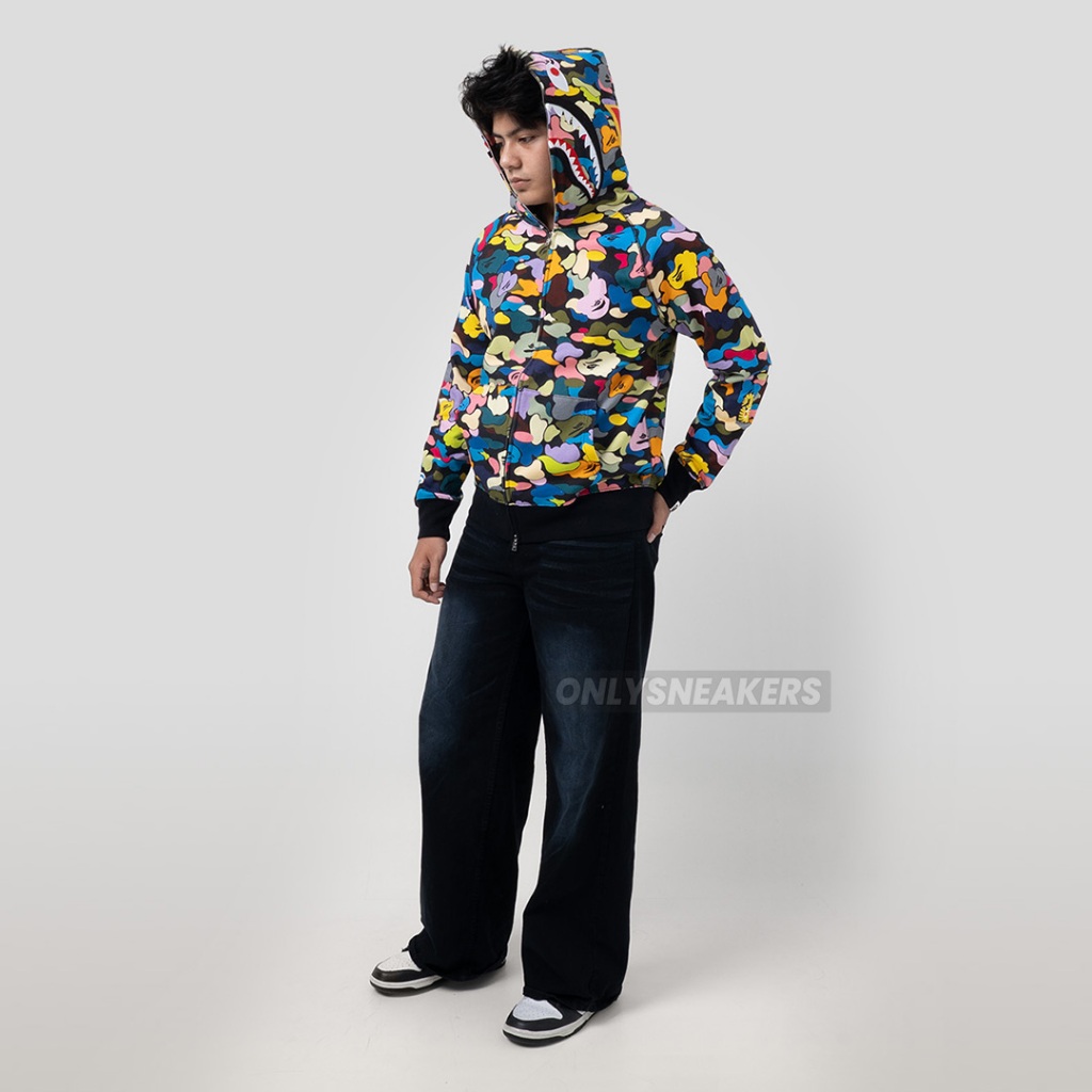 BAPE MULTI CAMO SHARK FULL ZIP HOODIE BLACK