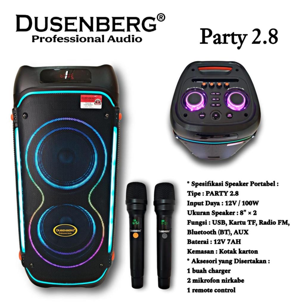 Speaker Portable Wireless DUSENBERG PARTYBOX2.8 / PARTYBOX 2.8 / PARTY BOX 2.8 | +dua mic wireless Original Bluetooth