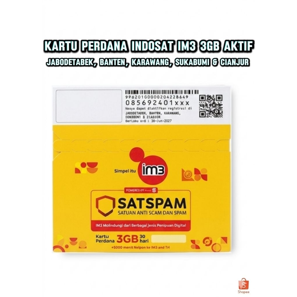 Kartu Perdana indosat IM3 Kuota 3GB Aktif