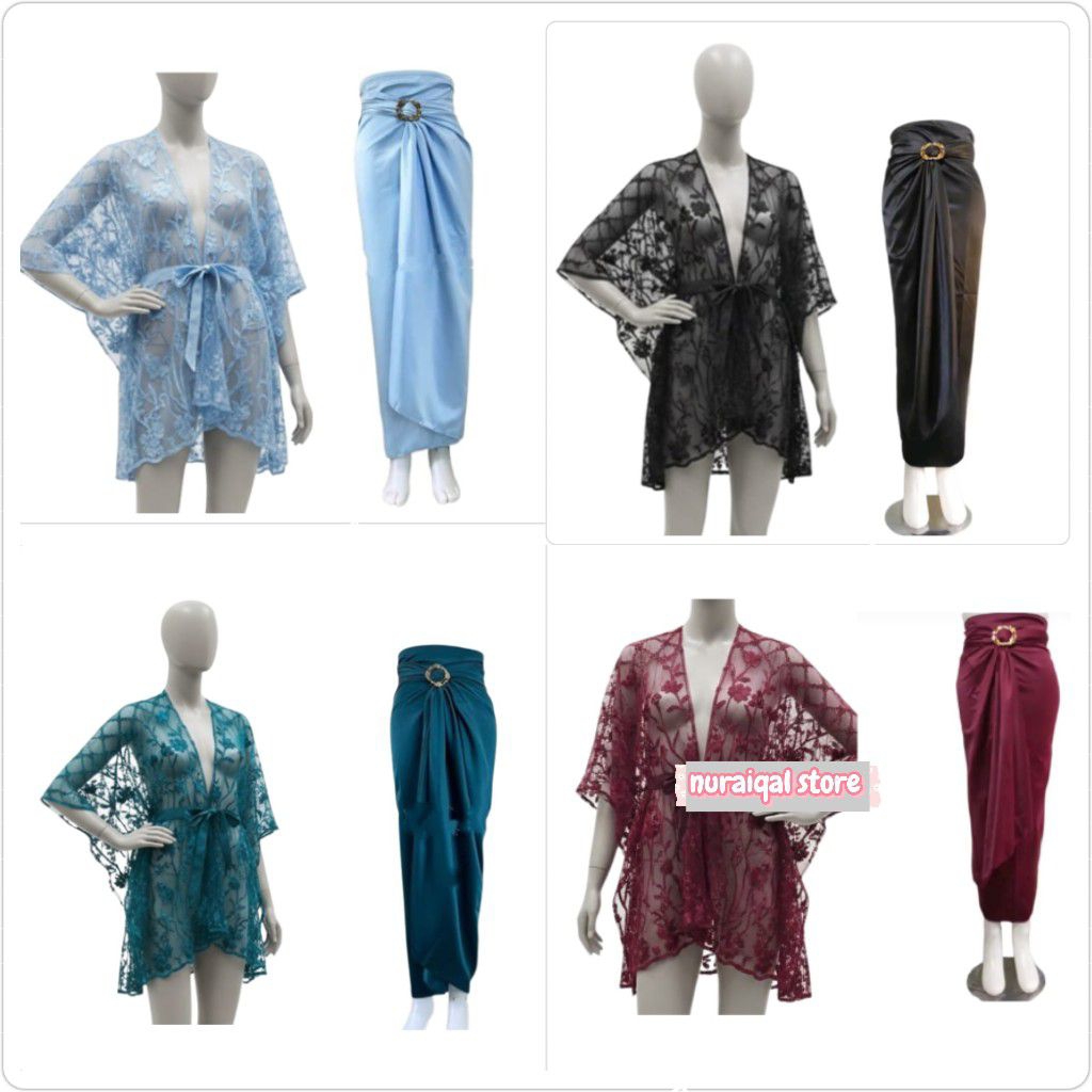 01 SETELAN OUTER BRUKAT PREMIUM DAN ROK LILIT SATIN BATWING BRUKAT ETNIK PREMIUM