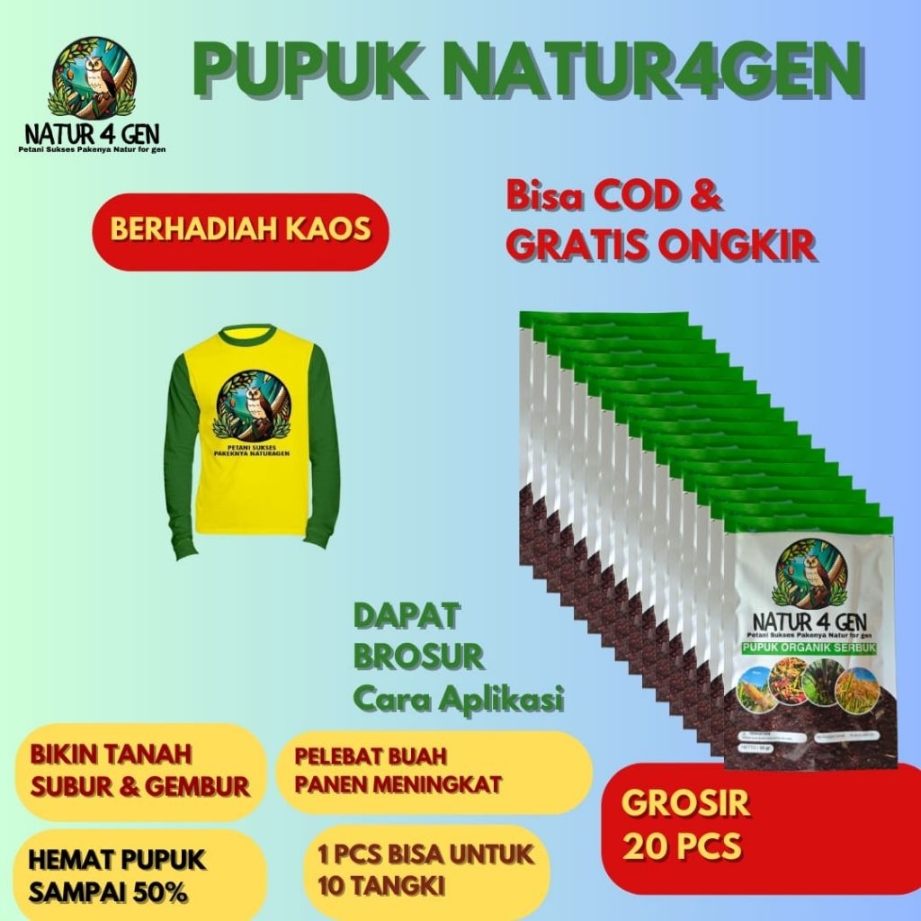 20 Bungkus Bio Organik natur4gen Pupuk Organik Naturagen Asli - Booster Padi Jagung Sawit - Penghema