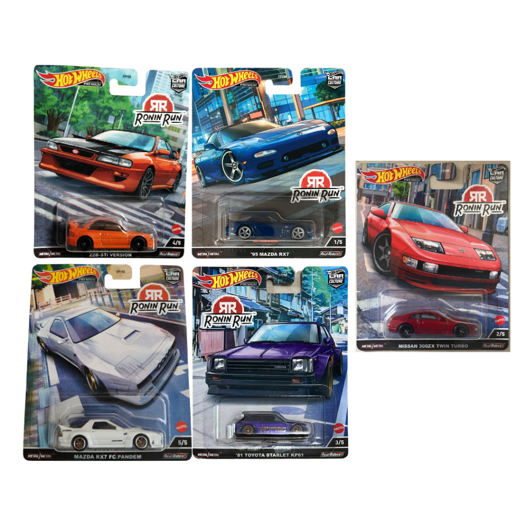 Hotwheels Premium Car Culture Ronin Run Blue ‘95 Mazda RX7, Red Nissan 300SX Twin Turbo, Purple ‘81 