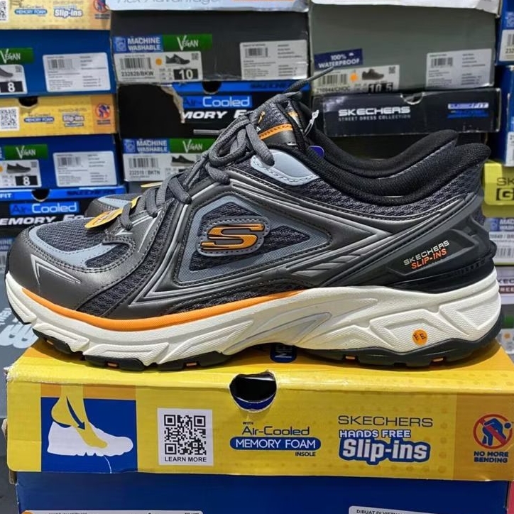 Sepatu Running Pria Skechers Stamina Sport - Charcoal Orange