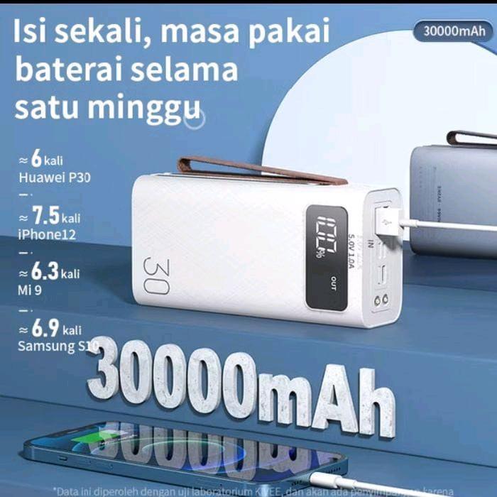 Powerbank Kivee Basike portabel 30000 mah Fast Charging with Kabel Lightning Type C Micro Multi-outp