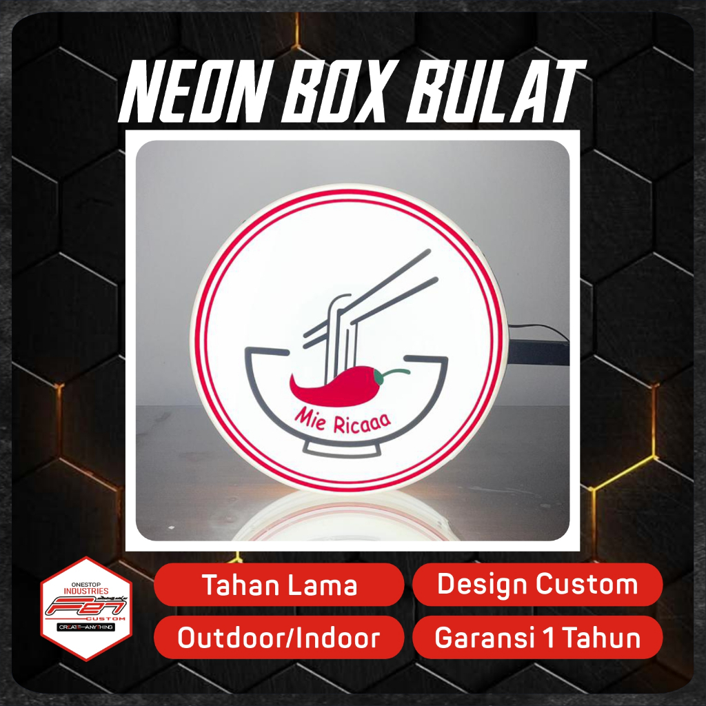 NEONBOX 2 SISI NEON BOX MIE RICAA AKRILIK BULAT BUNDAR - SIAP PASANG CUSTOM GAMBAR - OUTDOOR INDOOR
