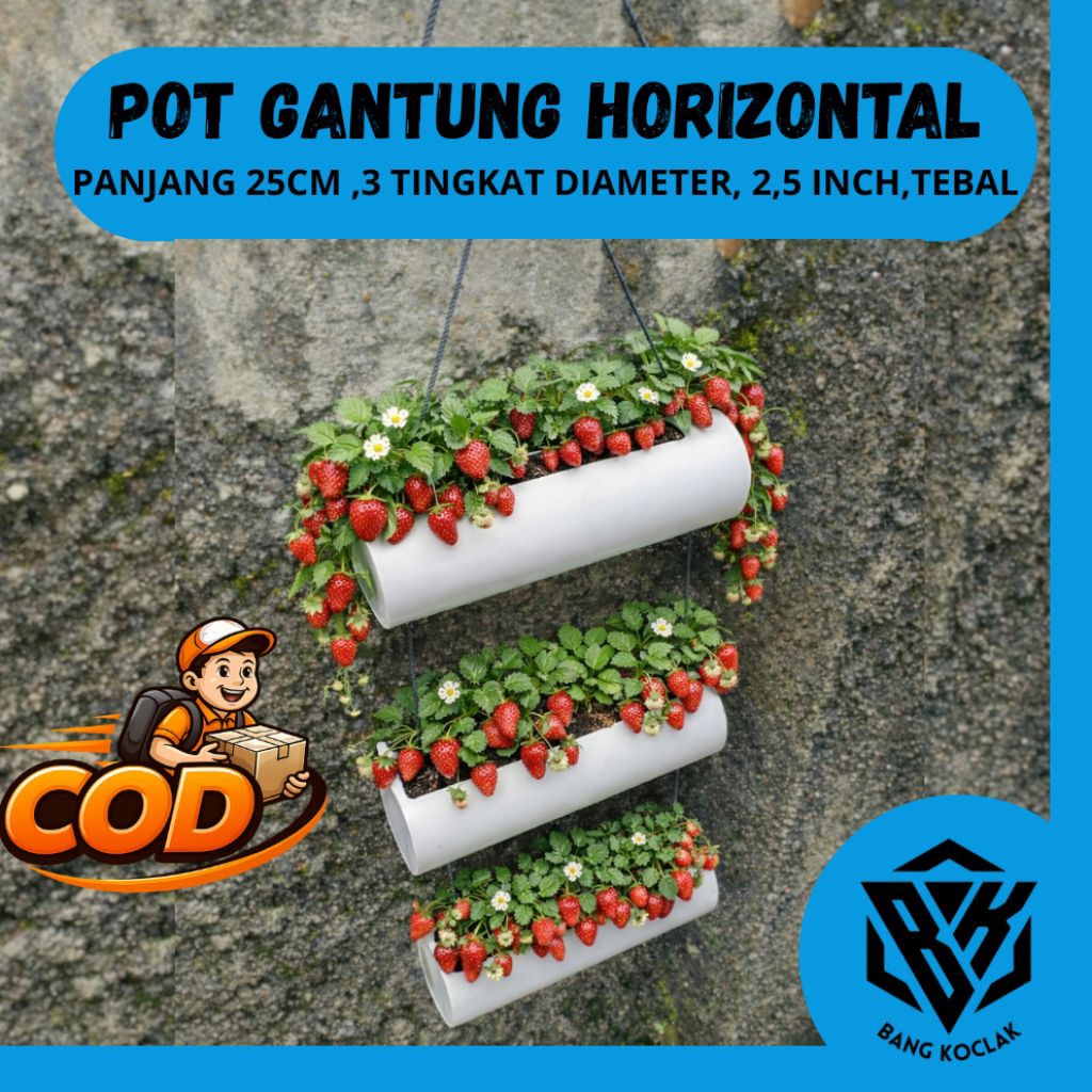 Pot Tanam Gantung 3 Susun Paralon PVC 2,5 Inch Panjang 25cm Model Horizontal Vertical Garden Lubang 