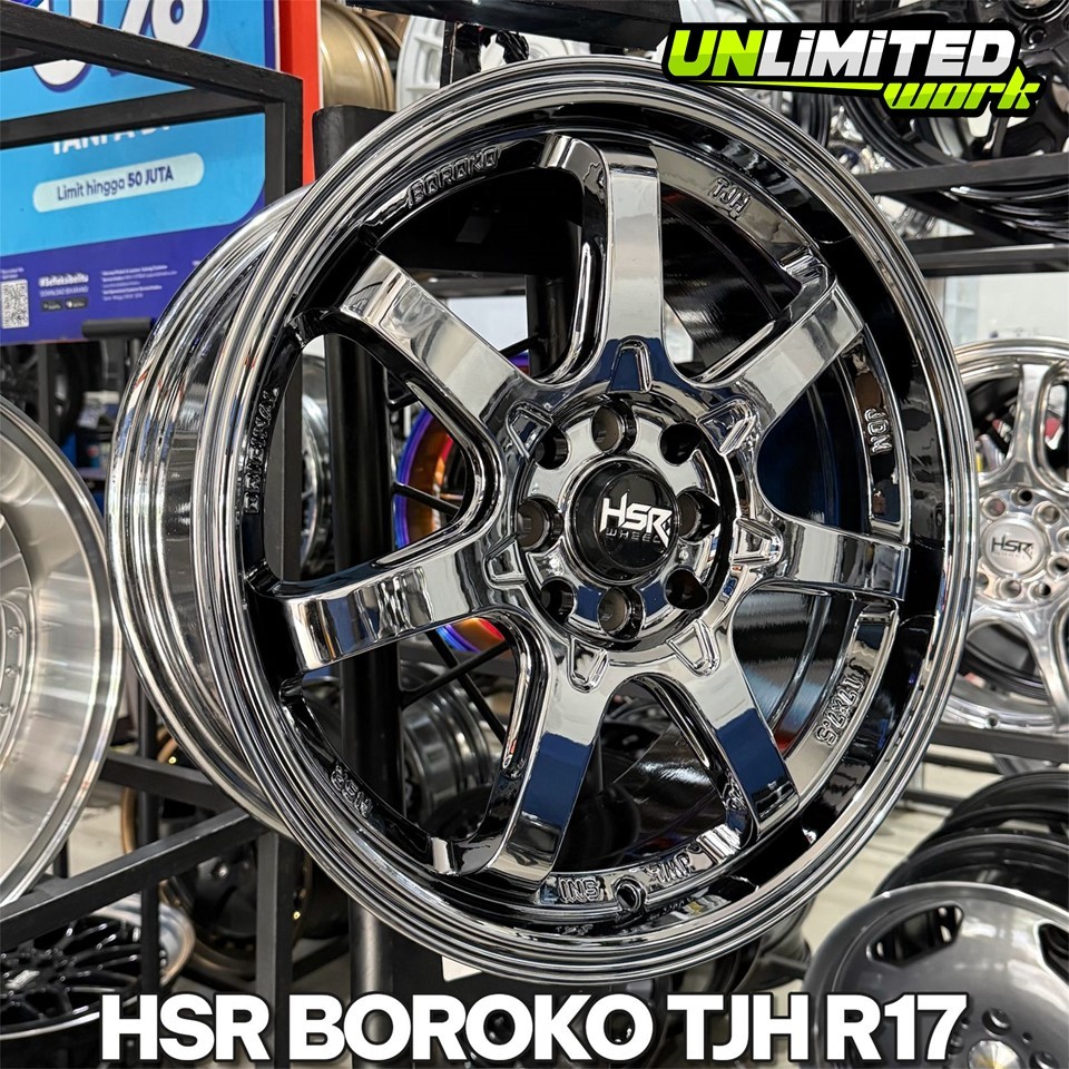 Velg Model TE37 HSR Boroko TJH R17 Black Chrome Velg Mobil BYD Atto Yaris Avanza Jazz Raize Baleno