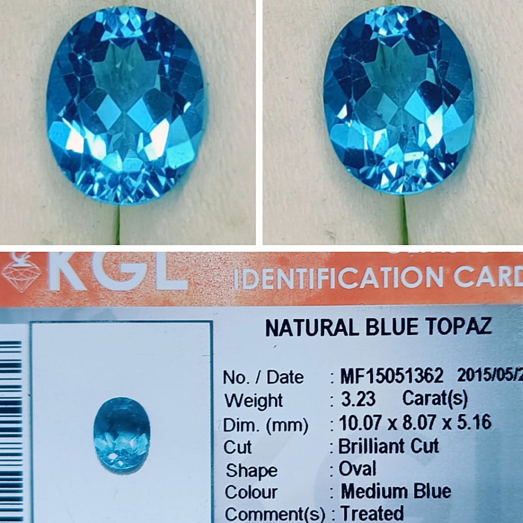 Natural Swiss Blue Topaz 3.23 crt Top Kristal Clean Memo KGL Lab