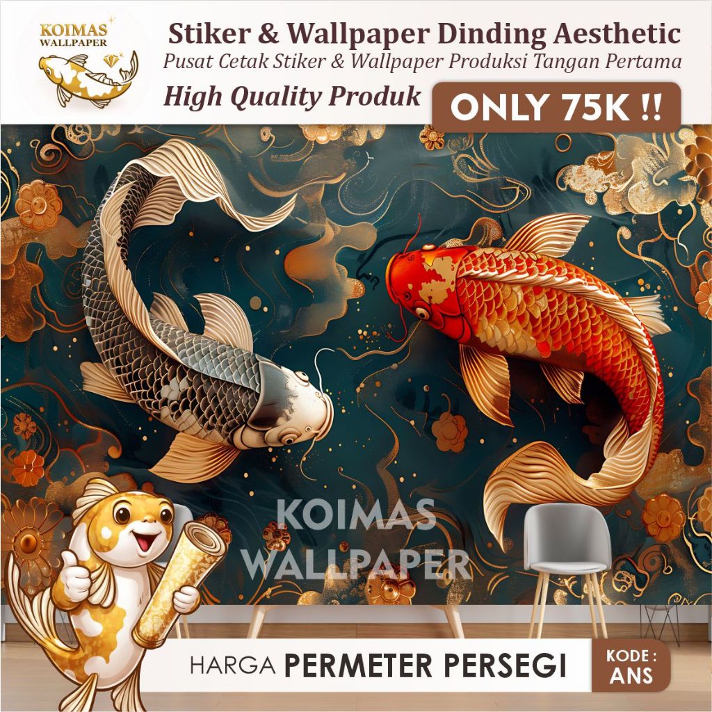 Stiker Ikan Koi Melingkar 3D Terbaru Wallpaper Dinding Koi Fish Estetik Premium Sticker Wallpaper Ik
