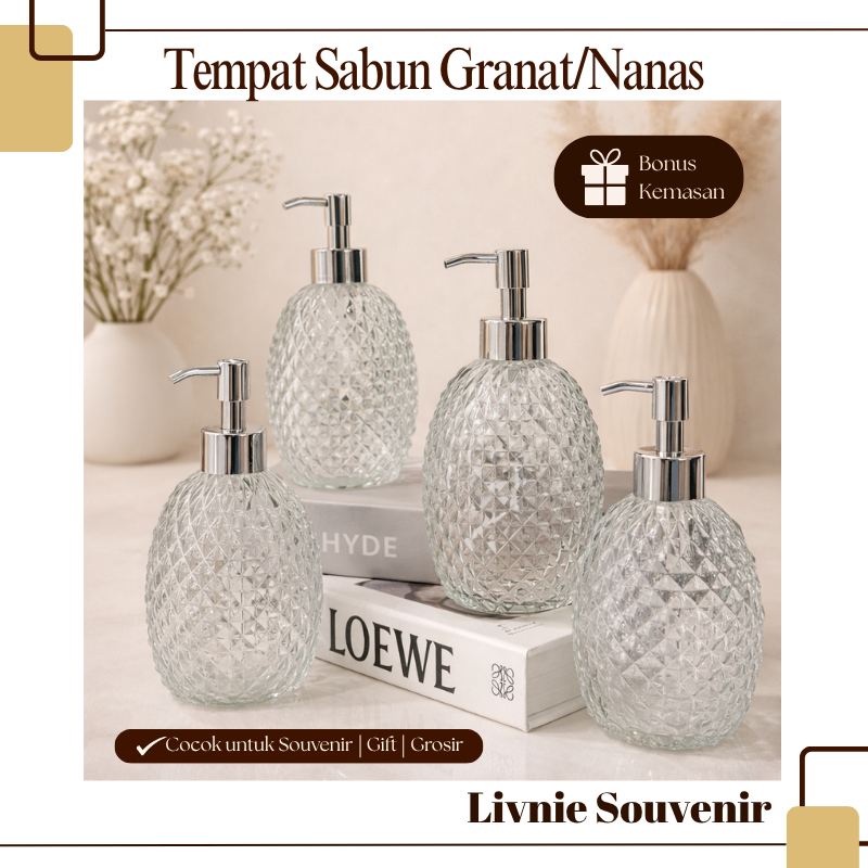 Souvenir Tempat Sabun Kaca Kristal | Tempat Sabun Kaca Pump Nanas