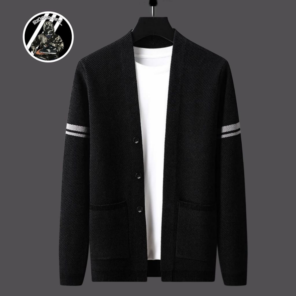 Cardigan Rajut Pria Motif Kancing & Saku Depan