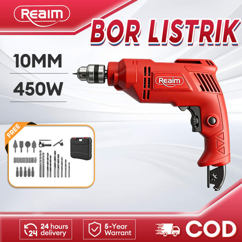Reaim Bor Listrik 10mm Mesin Bor Bor Impact Bolak Balik Bor Listrik Impact Impact Drill Listrik
