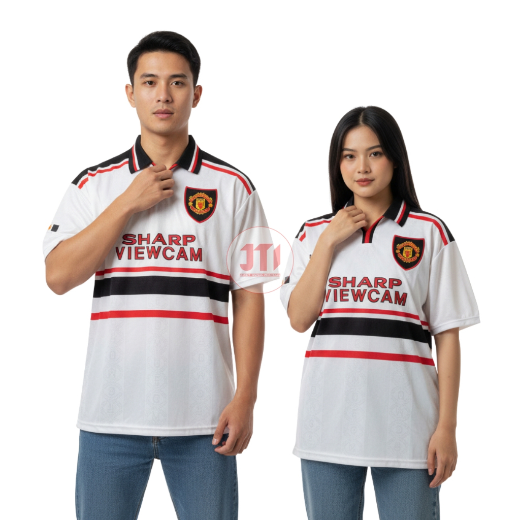 Jersey Retro Mnchstr Untd Away 1998 1999 Sharp Viewcam Baju Bola MU Vintage Fans 98 99 JTI Store