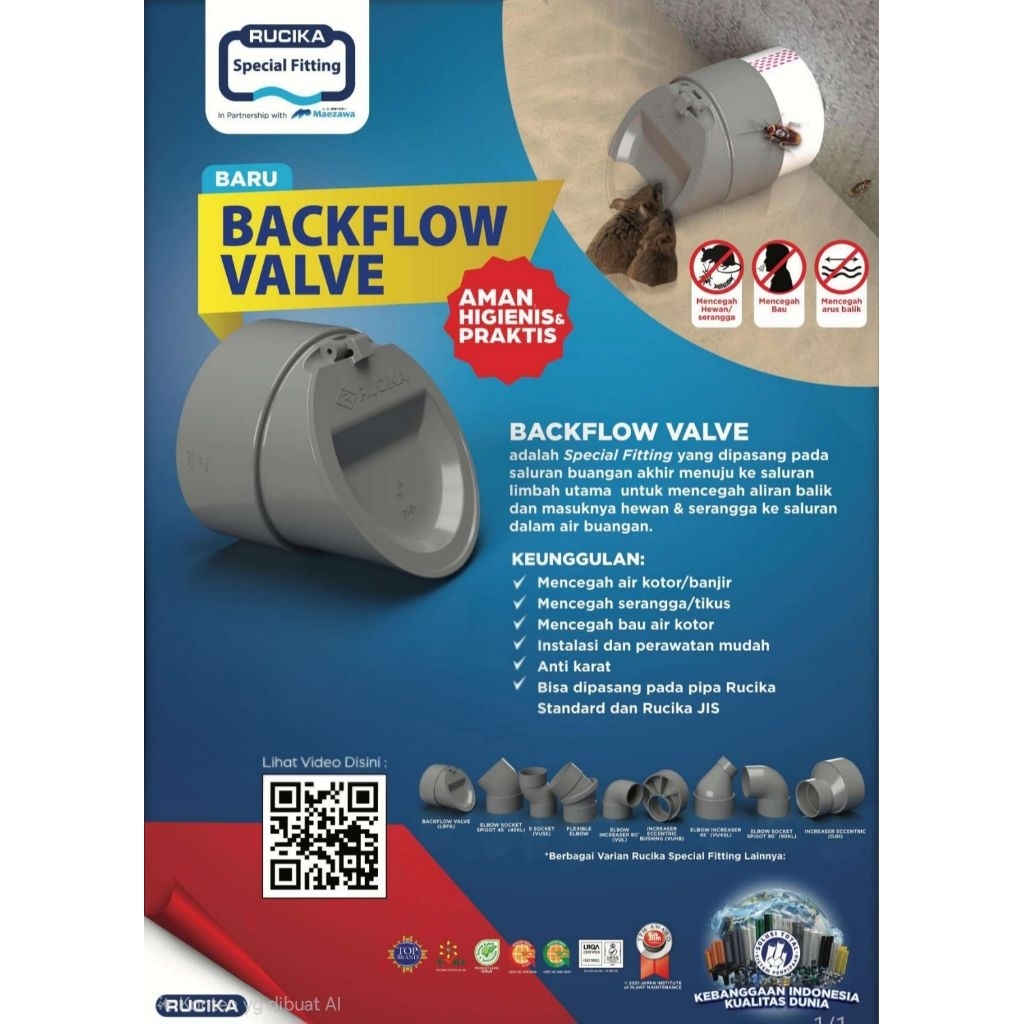 Sambungan Pralon PVC Backflow Valve Rucika / Backflow Valve PVC Rucika