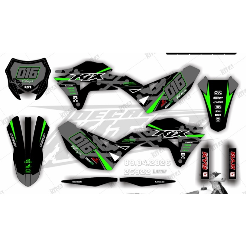 Decal kawasaki KLX GORDON MOTIF  HITAM ABU UNGU D-A4-191