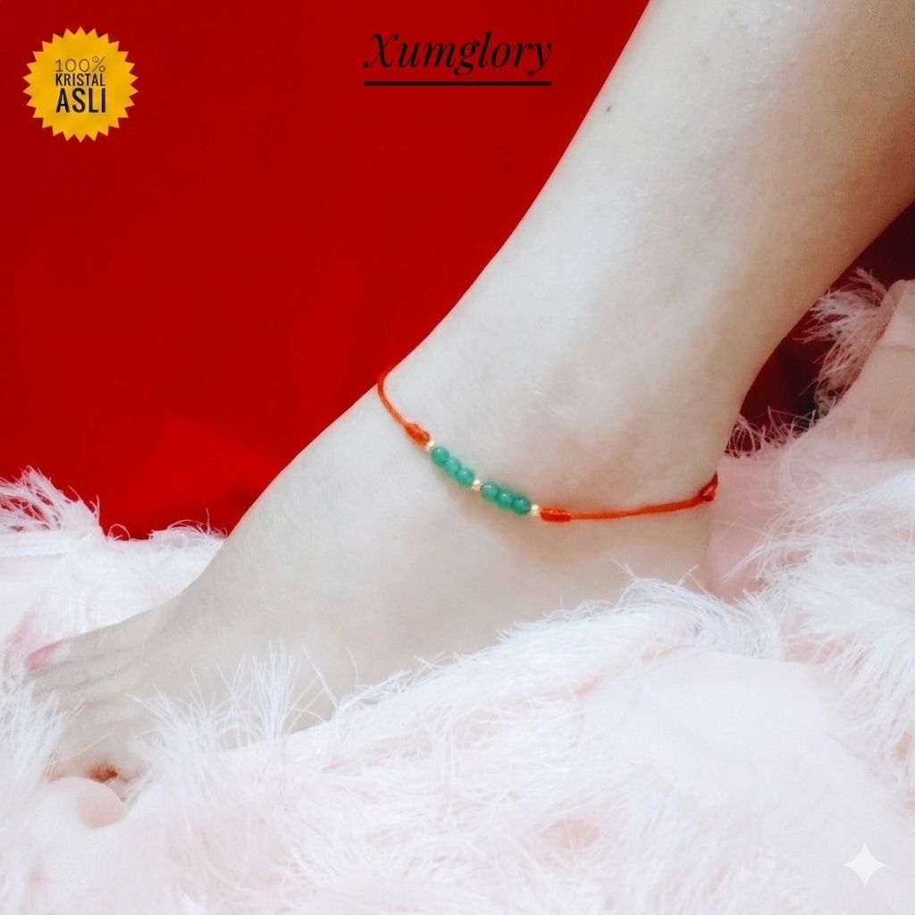 Xumglory - Gelang kaki tali merah Giok asli 100% 4mm (711)