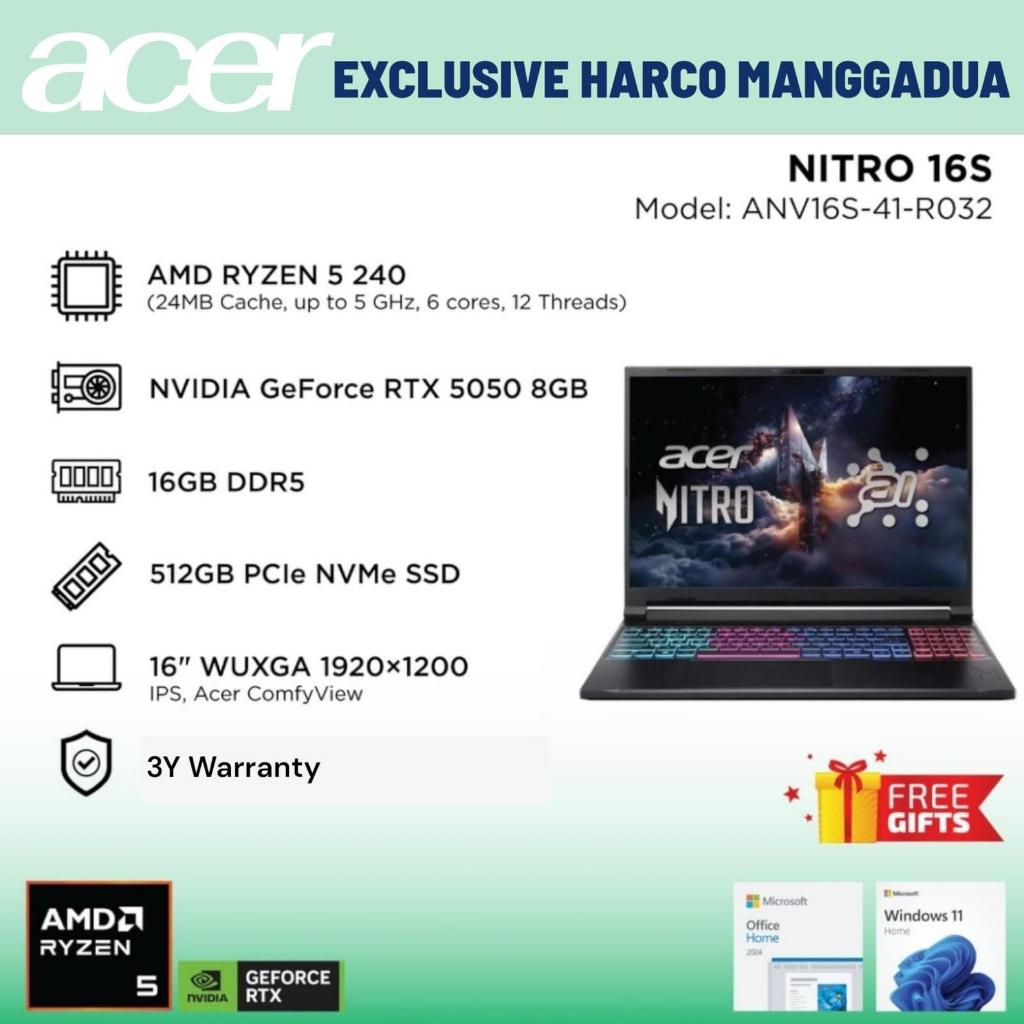 ACER NITRO 16S ANV16S-41-R032 AMD R5-240 16GB 512GB RTX5050 8GB 16" WUXGA IPS WIN11HOME OH+M365