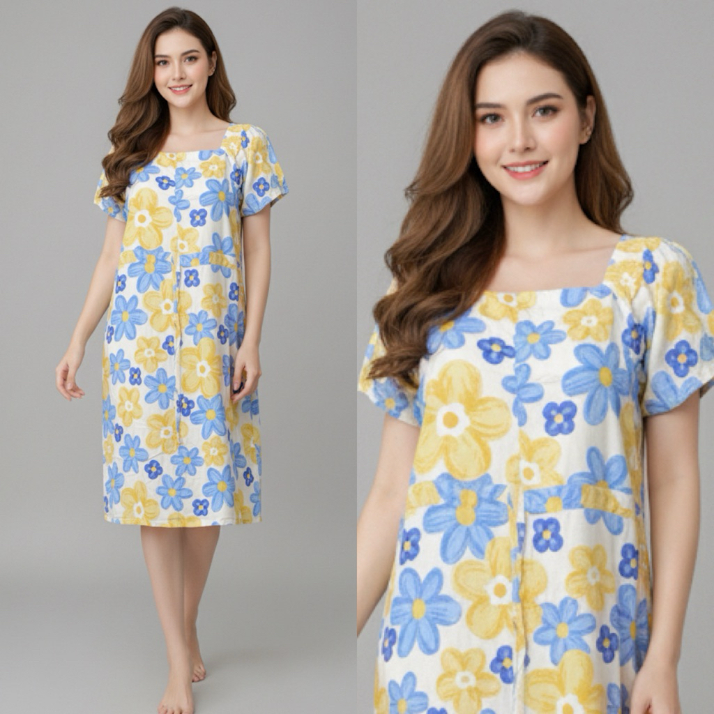 Safitri Dress Daster Serut Selutut Bumil Busui Rayon Premium Adem LD 110cm PB 100cm