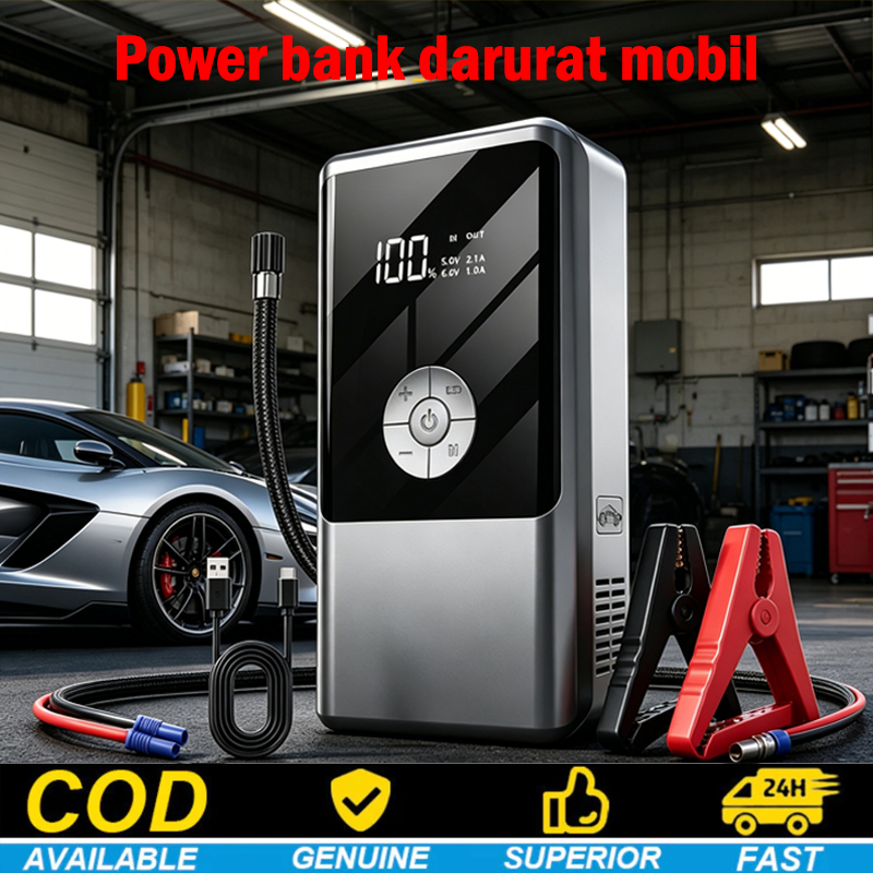 Pompa Angin Ban & Car Emergency Power Bank, Portable Jump Starter, Power Bank Darurat Mobil, Lampu L