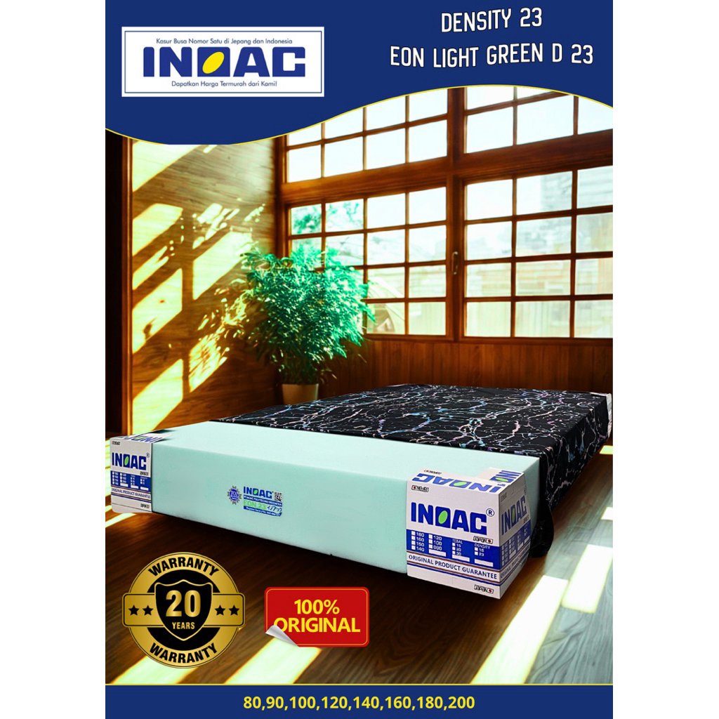 Kasur Busa INOAC DENSITY 23 , EON LIGHT GREEN 100x200x20 Original D23 Tebal 20cm GARANSI 20 Tahun D 